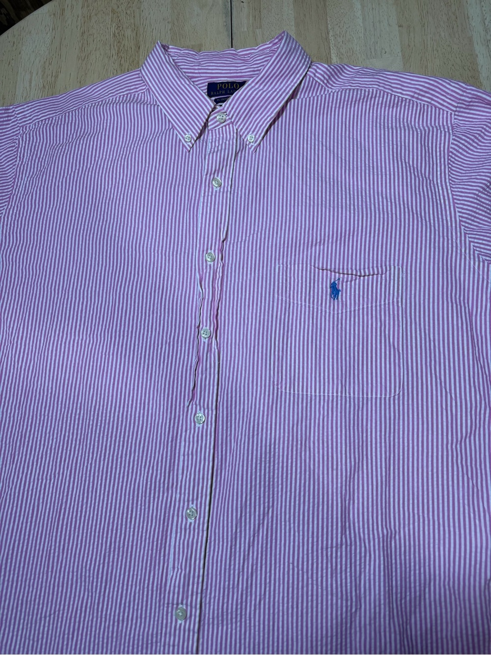 Polo Ralph Lauren Seersucker Untucked Fit Pink White Stripe Shirt Mens 2XLT XXL